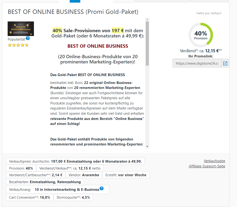Best of Online Business Gold-Paket Erfahrungen als Affiliate